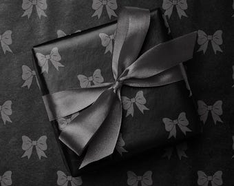 Black Bows Wrapping Paper, Feminine Minimalist Gift Wrap, Modern Monochromatic Bow Roll