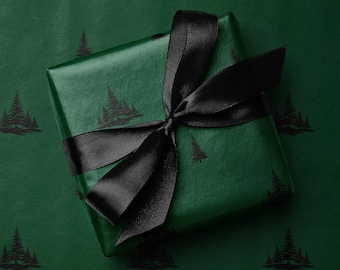 Evergreen Pine Wrapping Paper, Hunter Green Christmas Tree Gift Wrap