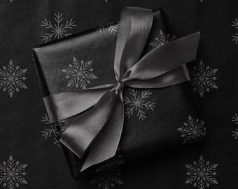 Black Snowflake Wrapping Paper, Minimalist Monochrome Gift Wrap Roll