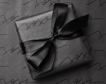 Black XOXO Script Wrapping Paper, Modern Minimalist Gift Wrap Roll