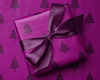 Purple Christmas Tree Gift Wrap, Monochromatic Holiday Wrapping Paper