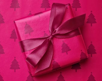 Pink Christmas Tree Gift Wrap, Monochromatic Holiday Wrapping Paper