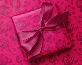 Pink Rose Wrapping Paper, Romantic Monochromatic Floral Gift Wrap