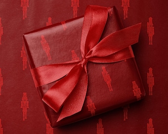 Red Nutcracker Christmas Wrapping Paper, Monochromatic Christmas Gift Wrap Roll