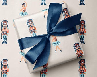 Ballerina Nutcracker Wrapping Paper, Coastal Dance Birthday Gift Wrap, Personalized Ballet Paper Roll