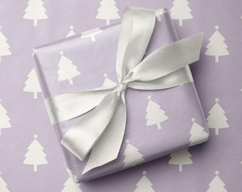 Lilac Christmas Tree Wrapping Paper, Purple Holiday Luxury Gift Wrap