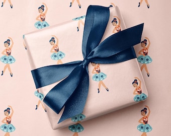 Coastal Ballerina Wrapping Paper, Nautical Ballet Gift Wrap, Girls Birthday Paper Roll