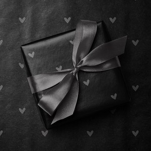Black Heart Wrapping Paper, Minimalist Romantic Gift Wrap, Modern Monochrome Hearts Roll image 1