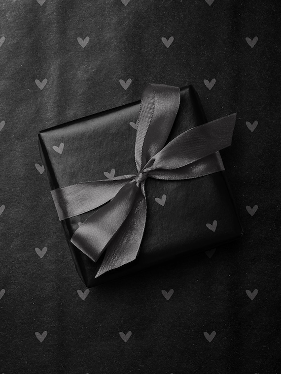 Black Heart Wrapping Paper, Minimalist Romantic Gift Wrap, Modern Monochrome Hearts Roll
