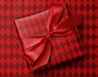 Red Harlequin Wrapping Paper, Monochromatic Checkered Gift Wrap Roll