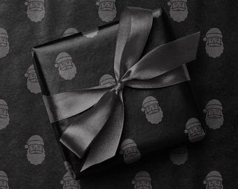 Black Santa Wrapping Paper, Modern Monochromatic Christmas Gift Wrap Roll