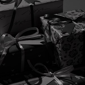 Black Heart Wrapping Paper, Minimalist Romantic Gift Wrap, Modern Monochrome Hearts Roll image 5