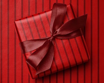 Red Striped Wrapping Paper, Elegant Monochrome Gift Wrap Roll