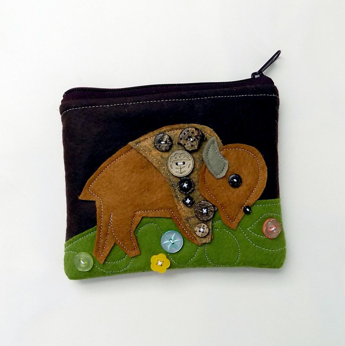 Titonka Bison Buffalo Zipper Pouch in Earth Browns by Etsy