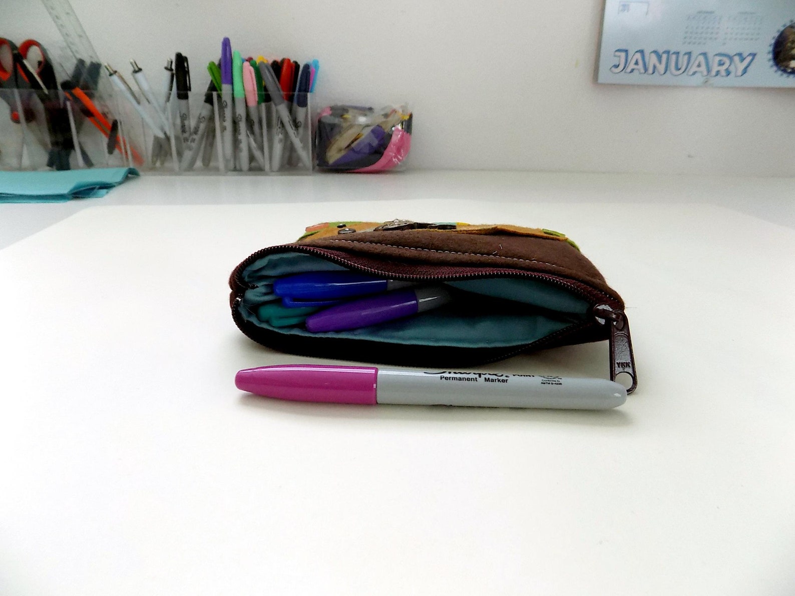 Titonka Bison Buffalo Zipper Pouch in Earth Browns by Etsy