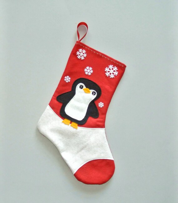 Items similar to Penguin Christmas Stocking in Red by Allenbrite Studio