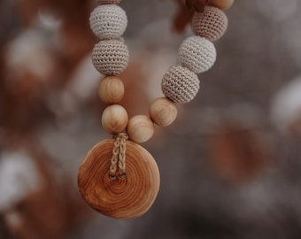 Collier cream & beige button - Juniper Wood - KangarooCare Made in Europe