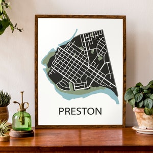 Carte typographique de Preston à Cambridge, Ontario | Carte de la ville Imprimer | carte canadienne | | d’affiche de carte personnalisée Impression de carte personnalisée