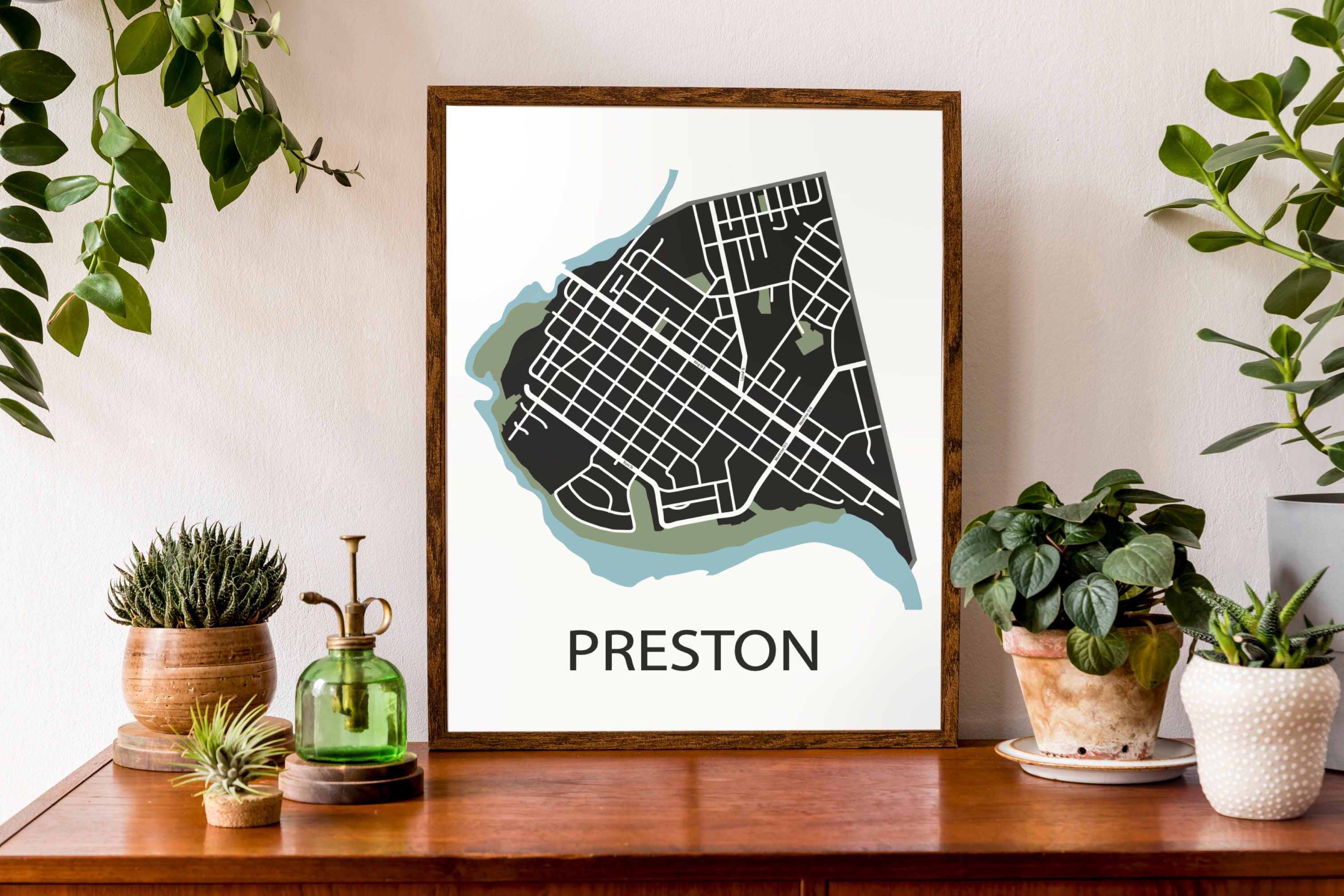 Typographic Map of Preston in Cambridge, Ontario | City Map Print