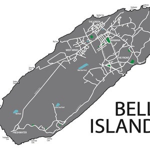 Typographic Map of Bell Island, Newfoundland Avalon Peninsula Conception Bay Maritimes Map Custom Map Poster Personalized Map Art Grey