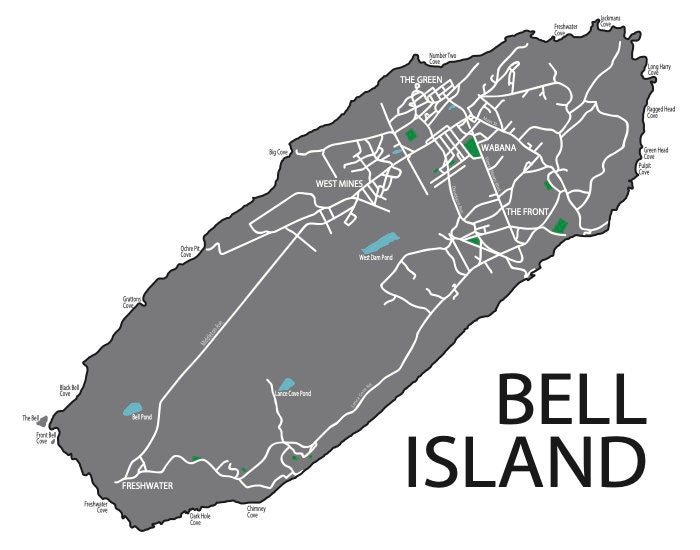 Typographic Map of Bell Island Newfoundland Avalon Etsy Canada