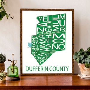 Carte typographique du comté de Dufferin, Ontario | Impression de carte du comté | Carte de l'Ontario | Carte du Canada | Poster de carte personnalisée | Impression de carte personnalisée