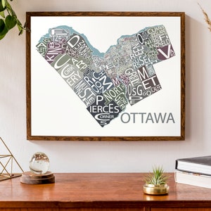 Carte typographique d’Ottawa (Ontario) | Affiches de quartier | Carte de la ville Imprimer | carte de la capitale canadienne | Kanata Nepean Stitsville | Impression personnalisée