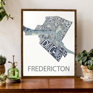 Carte typographique de Fredericton, Nouveau-Brunswick | Plan de la ville | Affiches de quartier | Carte des Maritimes | | d’affiche de carte personnalisée Impression de carte personnalisée