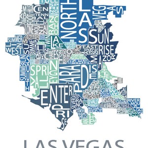 Typographic Map of Las Vegas, Nevada Neighborhood Map City Map Print USA Map Poster Custom Map Poster Personalized Map Art Multi-Blues (Pic 3)