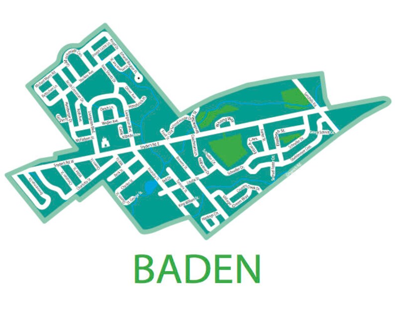 Typographic Map of Baden Ontario Wilmot Township Map City | Etsy