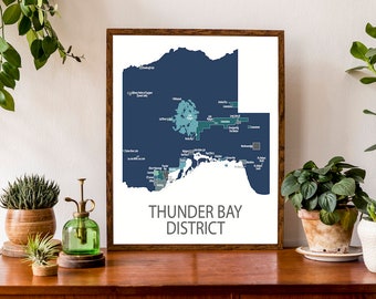 Typographic Map of Thunder Bay District | Northern Ontario Map | Canada Map | Custom Map Print | Personalized Map Art