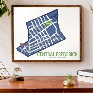 Carte typographique du quartier Central Frederick de Kitchener, Ontario | carte de quartier | | d’impression de cartes modernes Affiche de carte personnalisée