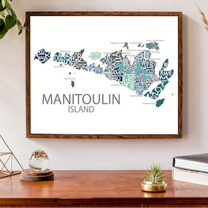 Carte typographique de l'île Manitoulin | Manitoulin : carte | Carte de l'île de l'Ontario | Carte du Canada | Poster de carte personnalisée | Illustration de carte personnalisée
