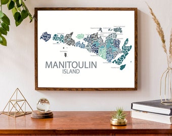 Typographic Map of Manitoulin Island | Manitoulin Map | Ontario Island Map | Canadian Map | Custom Map Poster | Personalized Map Art