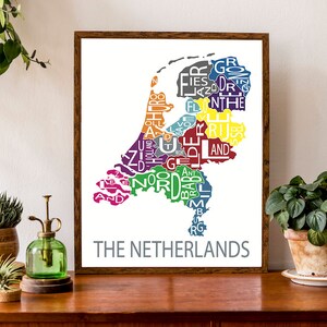 Carte typographique des Pays-Bas | Carte de la Hollande | Carte des pays européens | Poster de carte personnalisée | Illustration de carte personnalisée