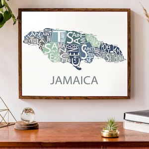 Carte typographique de la Jamaïque | Carte des îles des Caraïbes | | d’impression de la carte du pays | d’affiche de carte personnalisée Impression de carte personnalisée