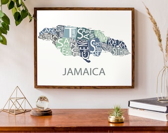 Typographic Map of Jamaica | Caribbean Island Map | Country Map Print | Custom Map Poster | Personalized Map Print