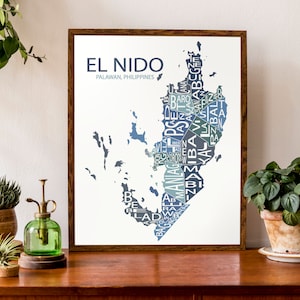 Carte typographique d’El Nido, île de Palawan aux Philippines | | d’affiche de carte personnalisée | d’art cartographique personnalisée Destination Wedding Map Cadeau