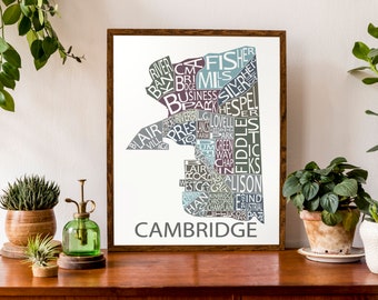 Typographic Map of Cambridge, Ontario | City Map Print | Neighbourhood Map Art | Ontario Art Print | Canadian Map | Custom Map Poster