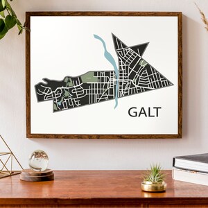 Carte typographique de Galt à Cambridge, Ontario | Carte de la ville Imprimer | carte canadienne | | d’affiche de carte personnalisée Impression de carte personnalisée