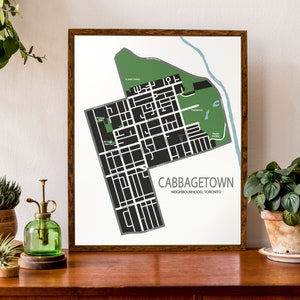 Carte typographique de Cabbagetown, Toronto, Ontario, Canada | carte de quartier | | d’impression de cartes modernes | d’affiche de carte personnalisée Art cartographique personnalisé