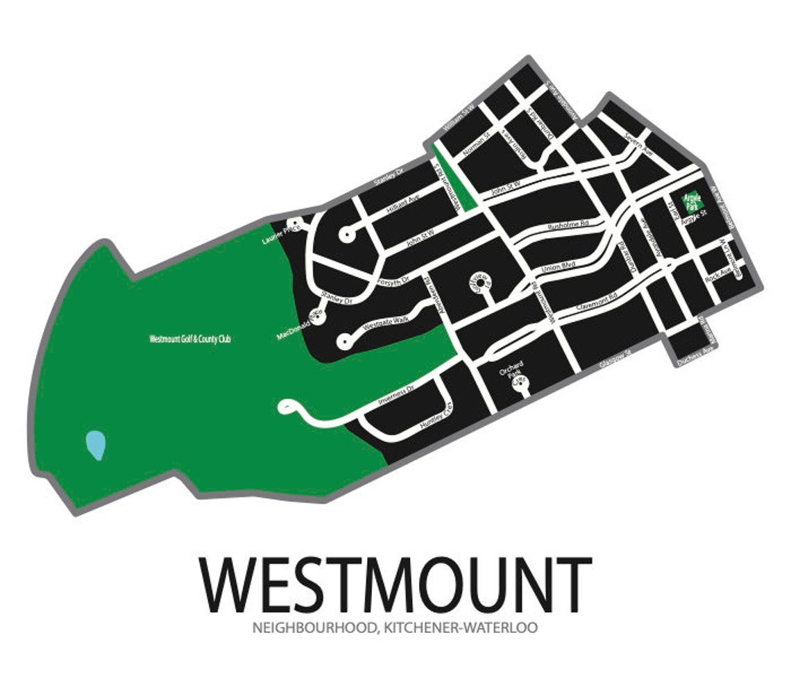 Typographic Map of the Westmount Neighbourhood in Etsy