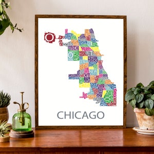 Carte typographique oChicago, Illinois | Carte du quartier | Impression de la carte de la ville | Affiche de carte des Etats-Unis | Affiche de carte personnalisée | Art de carte personnalisé