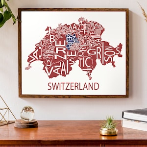 Carte typographique de la Suisse | Carte suisse moderne | | d’impression de la carte du pays carte européenne | | d’affiche de carte personnalisée Impression de carte personnalisée