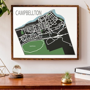 Carte typographique de Campbellton, Nouveau-Brunswick | Affiche de la carte du Canada |  Accueil Carte de la ville Imprimer | | d’affiche de carte personnalisée Impression de carte personnalisée