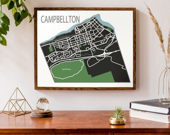 Typographic Map of Campbellton, New Brunswick | Canada Map Poster |  Home Town Map Print | Custom Map Poster | Personalized Map Print