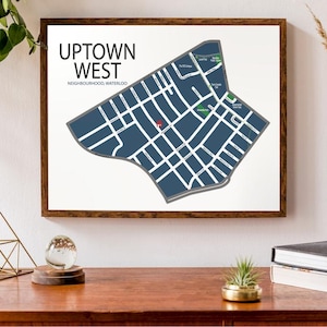 Carte typographique du quartier Uptown West à Waterloo, Ontario | Carte du quartier de la ville de Waterloo | Poster de carte personnalisée | Art personnalisé