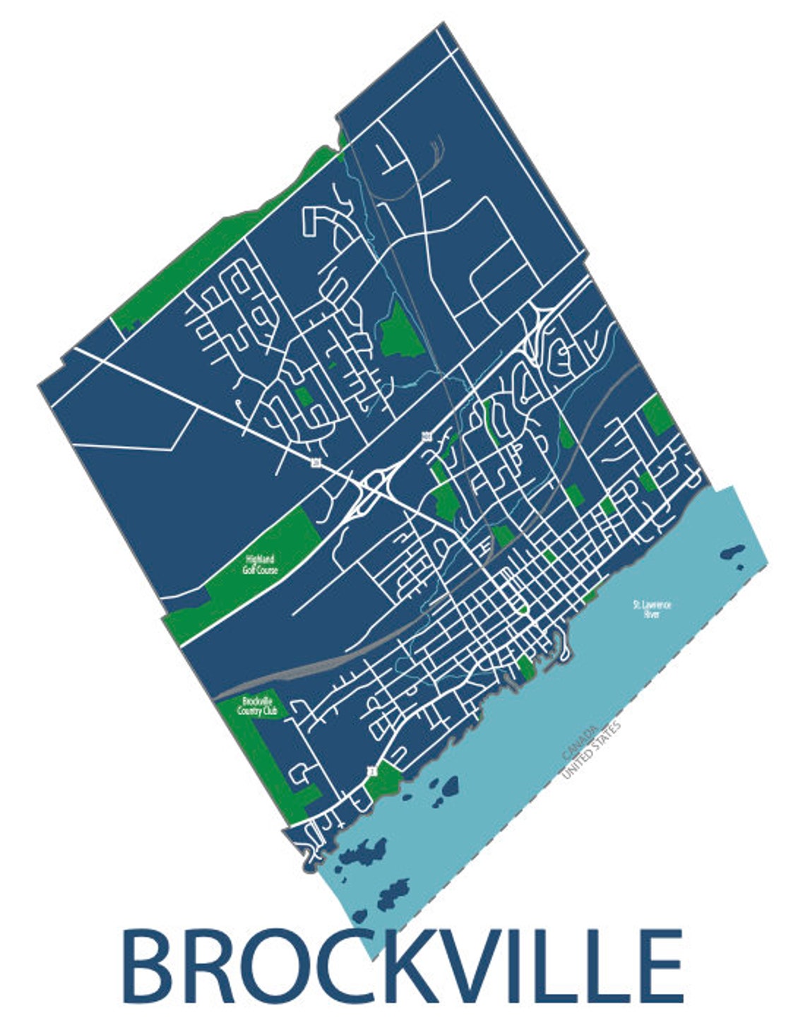 Typographic Map of Brockville Ontario Elizabethtown City Etsy