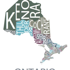 Typographic Map of Ontario 49 Municipalities Map Provincial Map Canadian Map Custom Map Poster Personalized Map Print Multi-Muted (Pic 4)