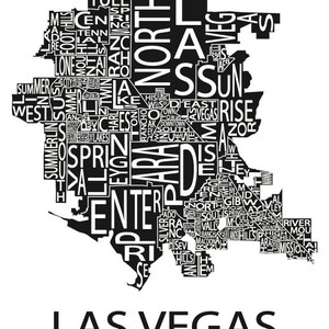 Typographic Map of Las Vegas, Nevada Neighborhood Map City Map Print USA Map Poster Custom Map Poster Personalized Map Art Black